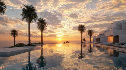 Obraz premium Sunset Paradise with Infinity Pool and Luxury Villas
