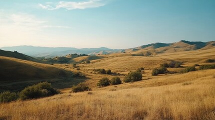 Fototapeta premium Serene Golden Hills: A Vast Panorama of Undulating Terrain