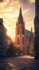 Fototapeta premium Cathedral at sunrise, city square