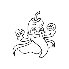 line art cartoon of a strong chili hero