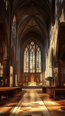 Fototapeta premium Sunlight streams through church's stained glass