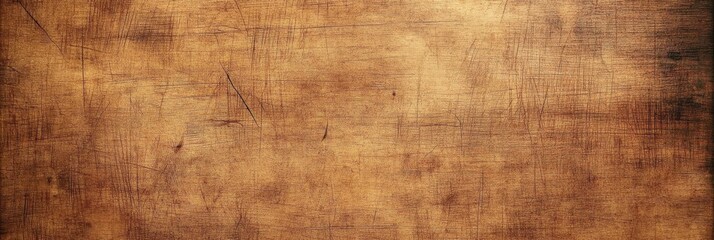 Fototapeta premium Aged copper texture, weathered metal surface, rustic patina, warm orange and brown tones, scratched and worn appearance, industrial background, vintage metallic finish, abstract grunge texture, panora