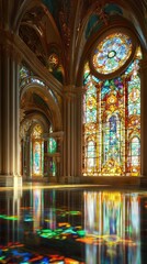 Obraz premium Stained glass illuminates grand hall