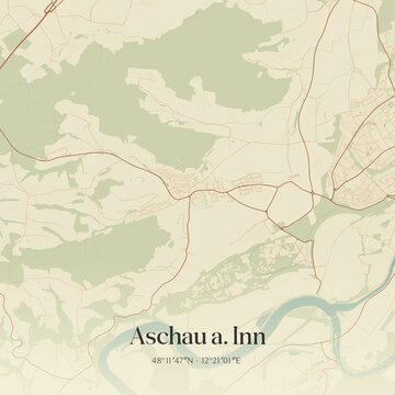 Vintage map of Aschau a. Inn, Germany.