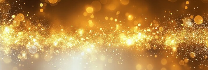 Obraz premium Golden glitter explosion, magical sparkles, shimmering light particles, abstract festive background, warm golden glow, blurred bokeh effect, celebratory atmosphere, ethereal illumination, fantasy ligh
