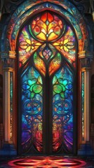 Obraz premium Grand stained-glass arched doorway