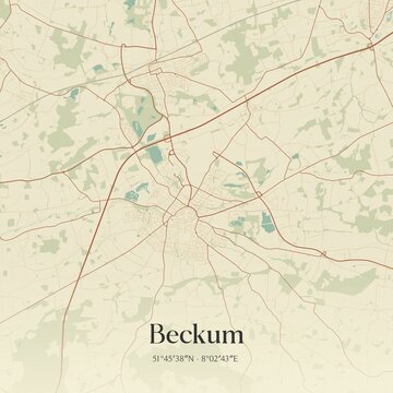 Vintage map of Beckum, Germany.