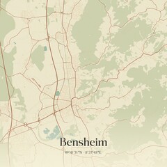 Vintage map of Bensheim, Germany.