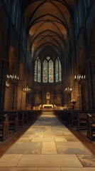 Obraz premium Tranquil church interior, bathed in light