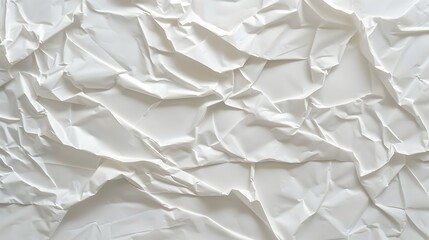 Obraz premium A crumpled white paper texture, showcasing folds and shadows for design use.