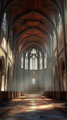 Fototapeta premium Sunlit Gothic church interior