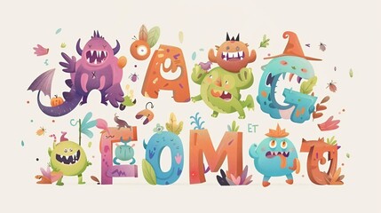Spooky Halloween Monster ABC Decorative Lettering for Funny Kids Design