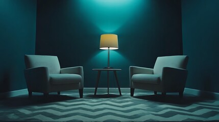 Teal Room Two Armchairs Table Lamp