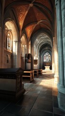 Fototapeta premium Sunlit aisle in a grand cathedral