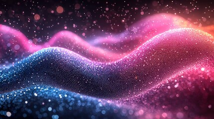 Abstract waves of shimmering colors with a sparkling effect.