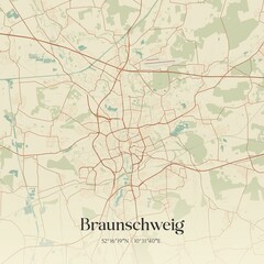 Vintage map of Braunschweig, Germany.