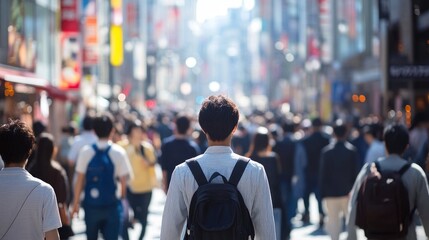 Fototapeta premium Anonymous Amidst the Bustle: A Solitary Figure in a Vibrant Tokyo Street