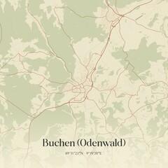 Vintage map of Buchen (Odenwald), Germany.
