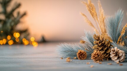 Elegant Christmas Decor  Gold Pine Cones  Pampas Grass    Festive Branches