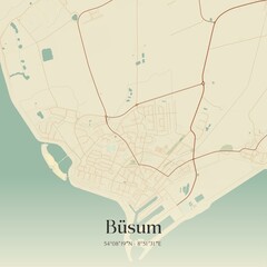 Fototapeta premium Vintage map of Busum, Germany.