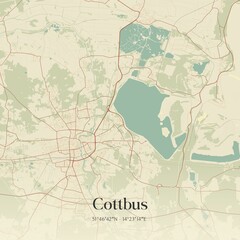 Vintage map of Cottbus, Germany.