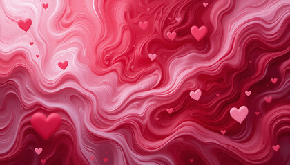 Flowing Love	, Flowing red and pink waves adorned with small hearts.