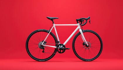 Sleek White Gravel Bike Against Vibrant Red Background