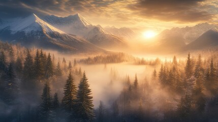 Obraz premium Majestic winter landscape scenery wallpaper with snow mountain forest