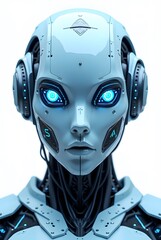 Fototapeta premium modern realistic robot head isolated on white backgroun