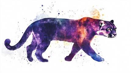 Elegant Watercolor Illustration of a Cougar Panther Mou, Ideal for Posters and Decor, Wildlife Artwork Print, Majestic feline Painting for Wildlife Enthusiasts