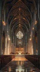 Fototapeta premium Grand church interior, serene and majestic.