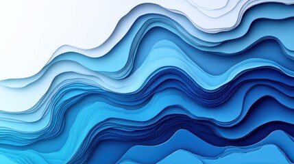 Fototapeta premium Abstract Blue Waves Paper Cut Design Background