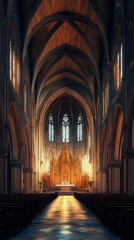 Fototapeta premium Tranquil church interior bathed in light