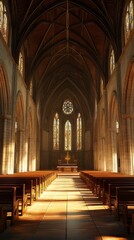 Fototapeta premium Sunlit church interior, serene and peaceful.