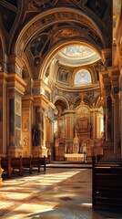 Fototapeta premium Sunlit Grandeur of a Church Interior