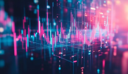 Abstract financial data visualization with glowing lines and graphs.