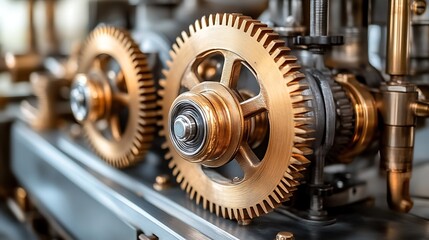 Closeup of Brass Gears in a Mechanical Device