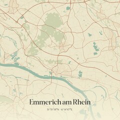 Vintage map of Emmerich am Rhein, Germany.