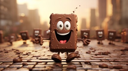 Happy Cartoon Character Celebrating World Chocolate Day in 3D Style