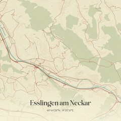 Vintage map of Esslingen am Neckar, Germany.