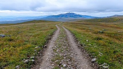 Fototapeta premium Mountain road autumn landscape, travel adventure background
