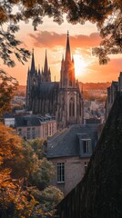 Fototapeta premium Sunset over a gothic cathedral