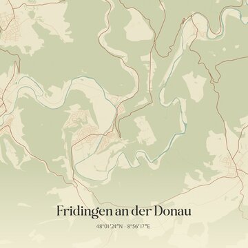 Vintage map of Fridingen an der Donau, Germany.