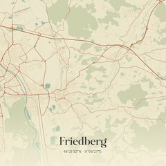 Fototapeta premium Vintage map of Friedberg, Germany.