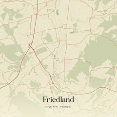 Vintage map of Friedland, Germany.