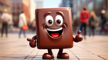 Happy Cartoon Character Celebrating World Chocolate Day in 3D Style