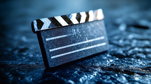 A Wet Movie Clapperboard Rests On Dark Surface