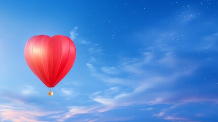 Fototapeta premium Heart Shaped Balloon Ascends Romantic Sky