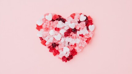 Obraz premium Heart Shaped Candy Arrangement on Pink Background