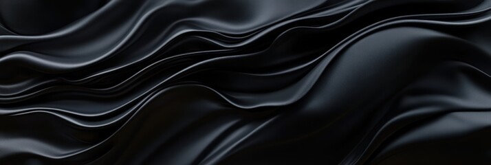 Obraz premium Dark flowing fabric, silky texture, abstract curves, dramatic shadows, monochromatic, black satin, liquid-like folds, elegant drapery, glossy surface, luxurious material, smooth ripples, minimalist co